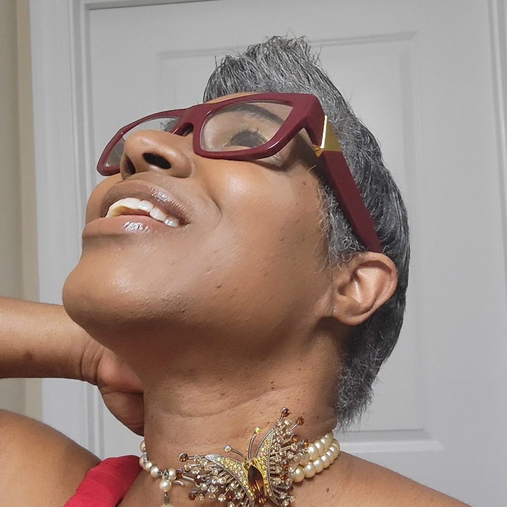 Pearl Choker with Deep Orange and Tan Rhinestone
